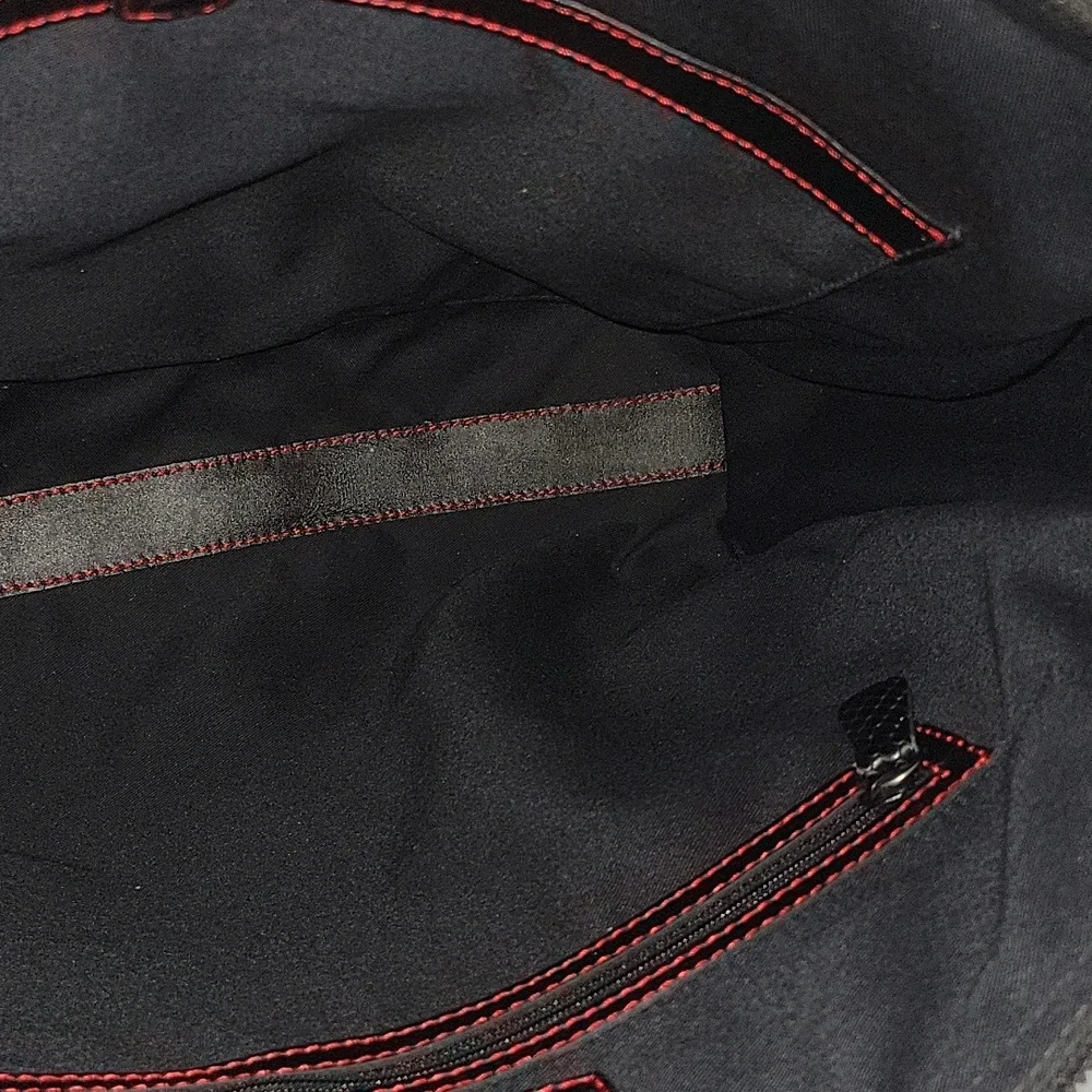 Karpassi Black Leather Briefcase Laptop Bag with Red Stitching